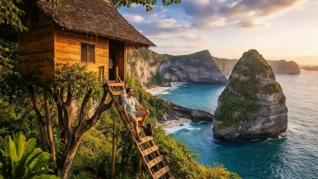 Wooden Tree House Nusa Penida overlooking island cliffs featured in East Nusa Penida Tour