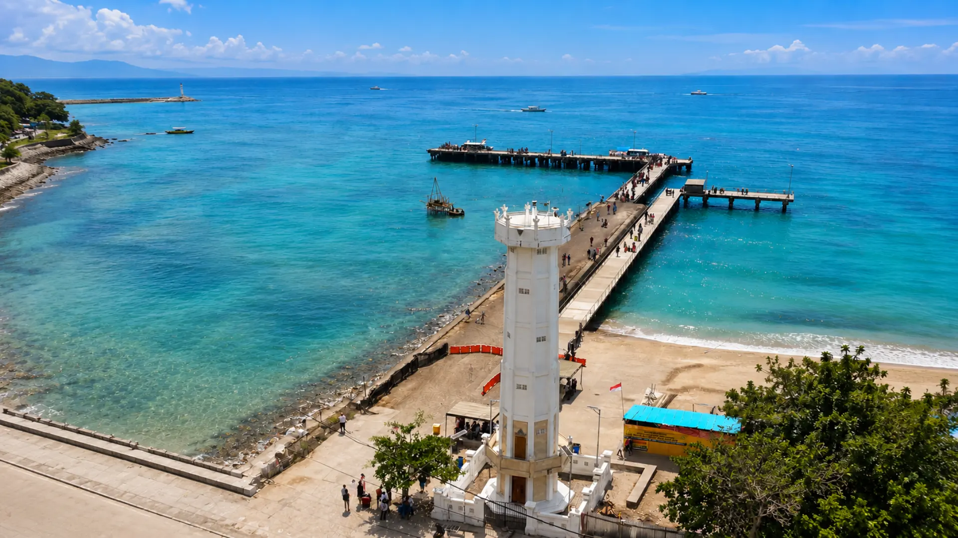 Aerial view of banjar nyuh port jetty in Nusa Penida